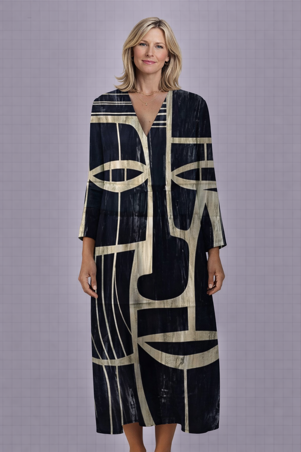 Nora Eclipse Mask Geometric Print Dress