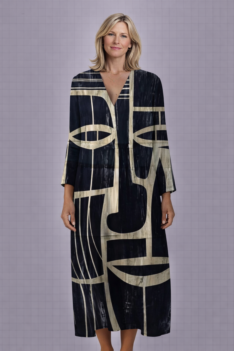 Nora Eclipse Mask Geometric Print Dress