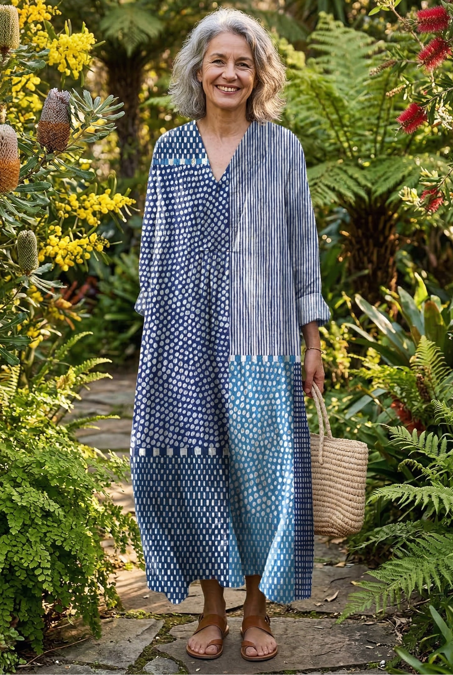The Indigo Patchwork Midi Dress