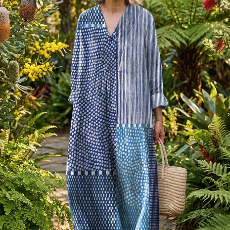 The Indigo Patchwork Midi Dress