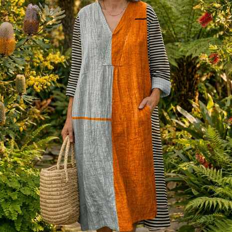 The Vintage Boho Geometry Midi Dress