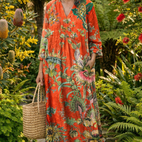 The Vintage Floral Print Midi Dress