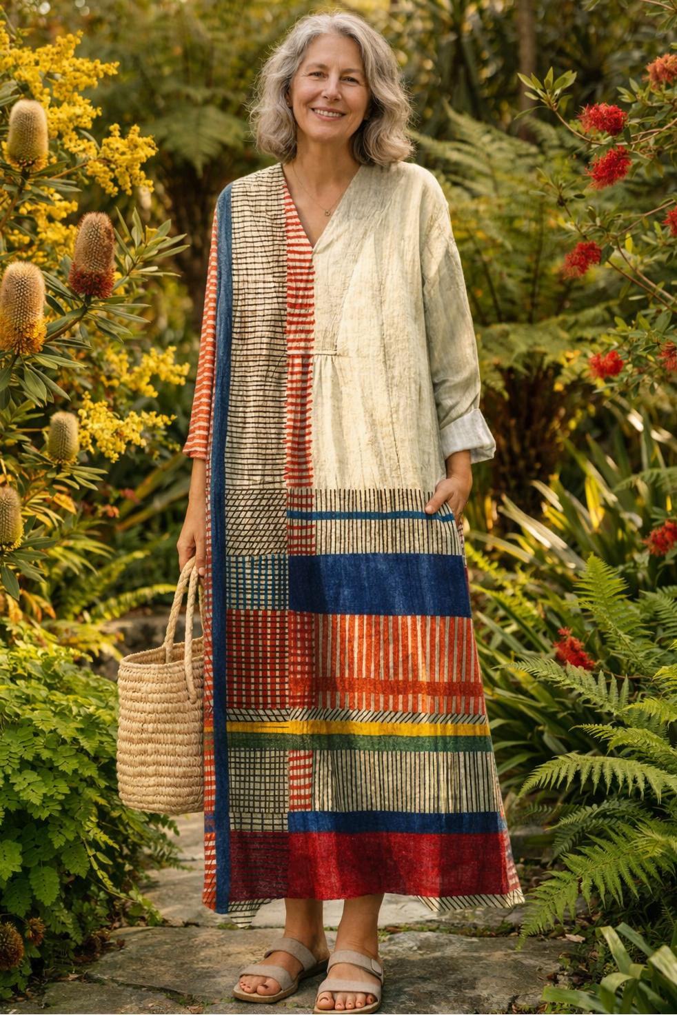 The Vintage Geometric Line Midi Dress