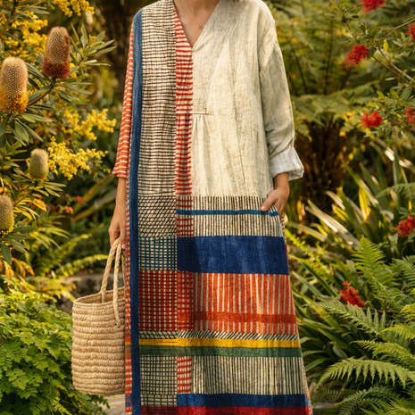 The Vintage Geometric Line Midi Dress