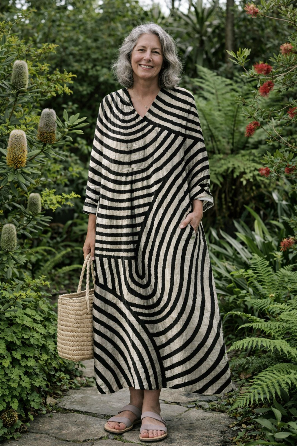 The Vintage Circle Line Art Midi Dress