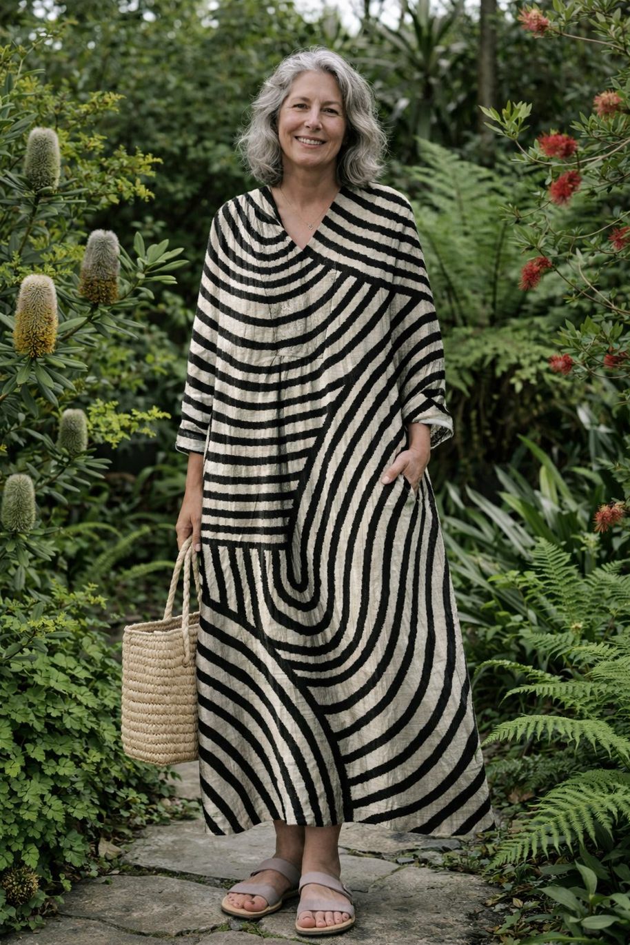 The Vintage Circle Line Art Midi Dress
