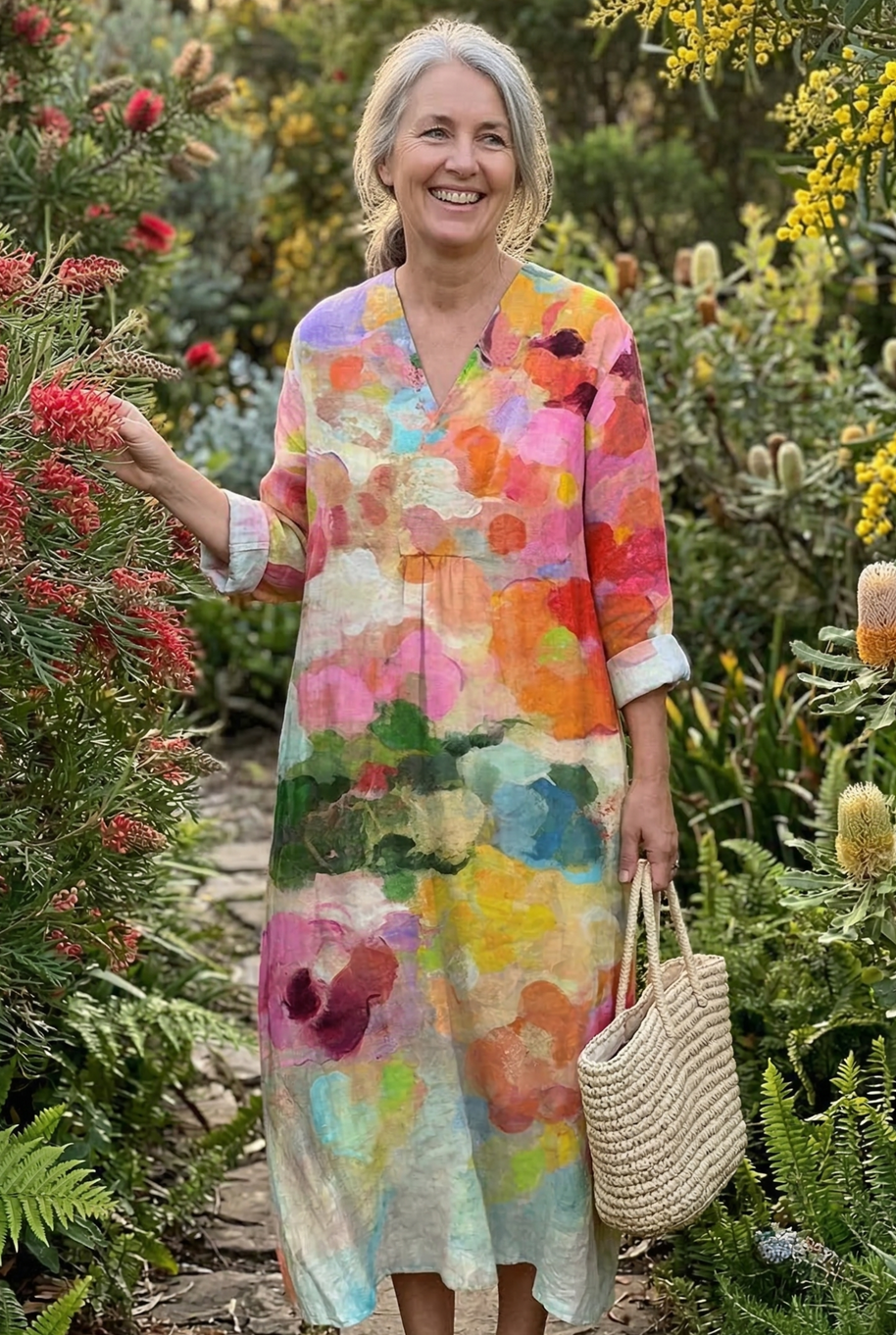 The Vintage Garden Print Midi Dress