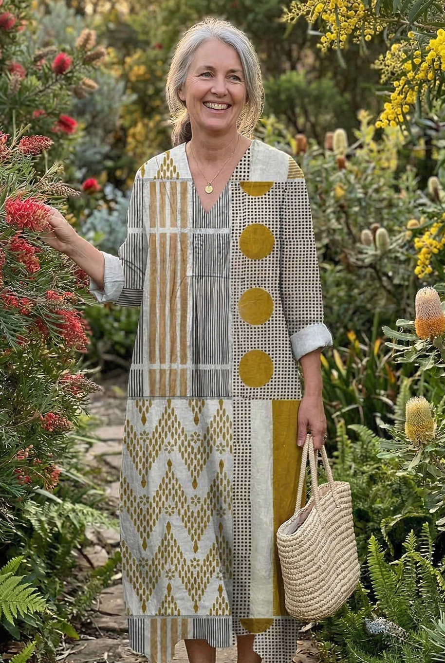 The Abstract Geometric Art Midi Dress