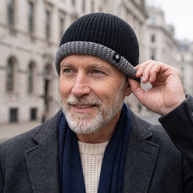 Harvey Classic Knit Beanie in Black, worn