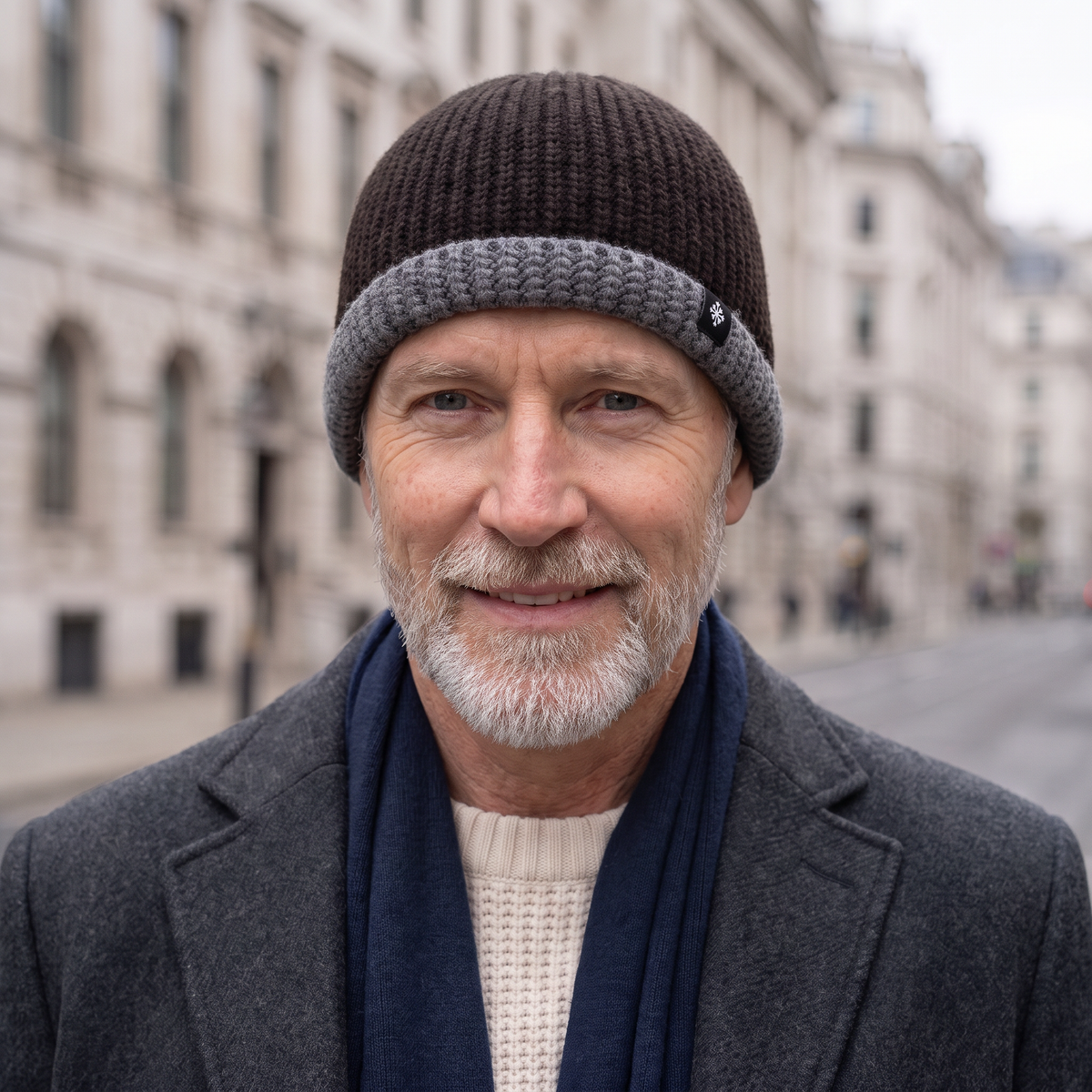 Harvey Classic Knit Beanie in Brown, worn