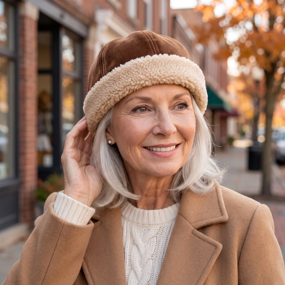Mabel Hometown Beanie in Brown, worn