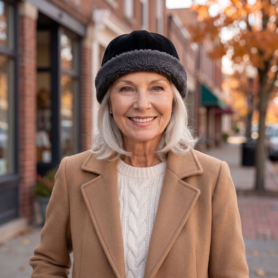 Mabel Hometown Beanie in Black, worn